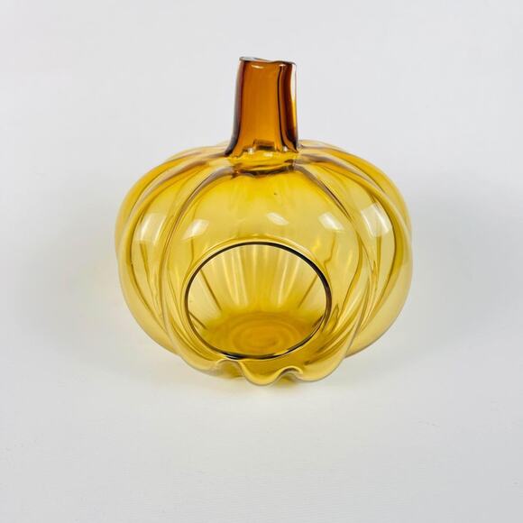 Art Glass Pumpkin Candle Holder Fall Halloween Decor - Picture 3 of 5
